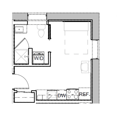 Floor plan for studio, 1 bath, 256 sqft